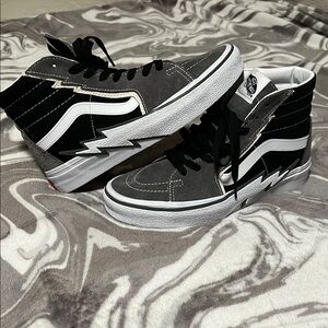 Vans Black and Gray High-Tops with White Accents